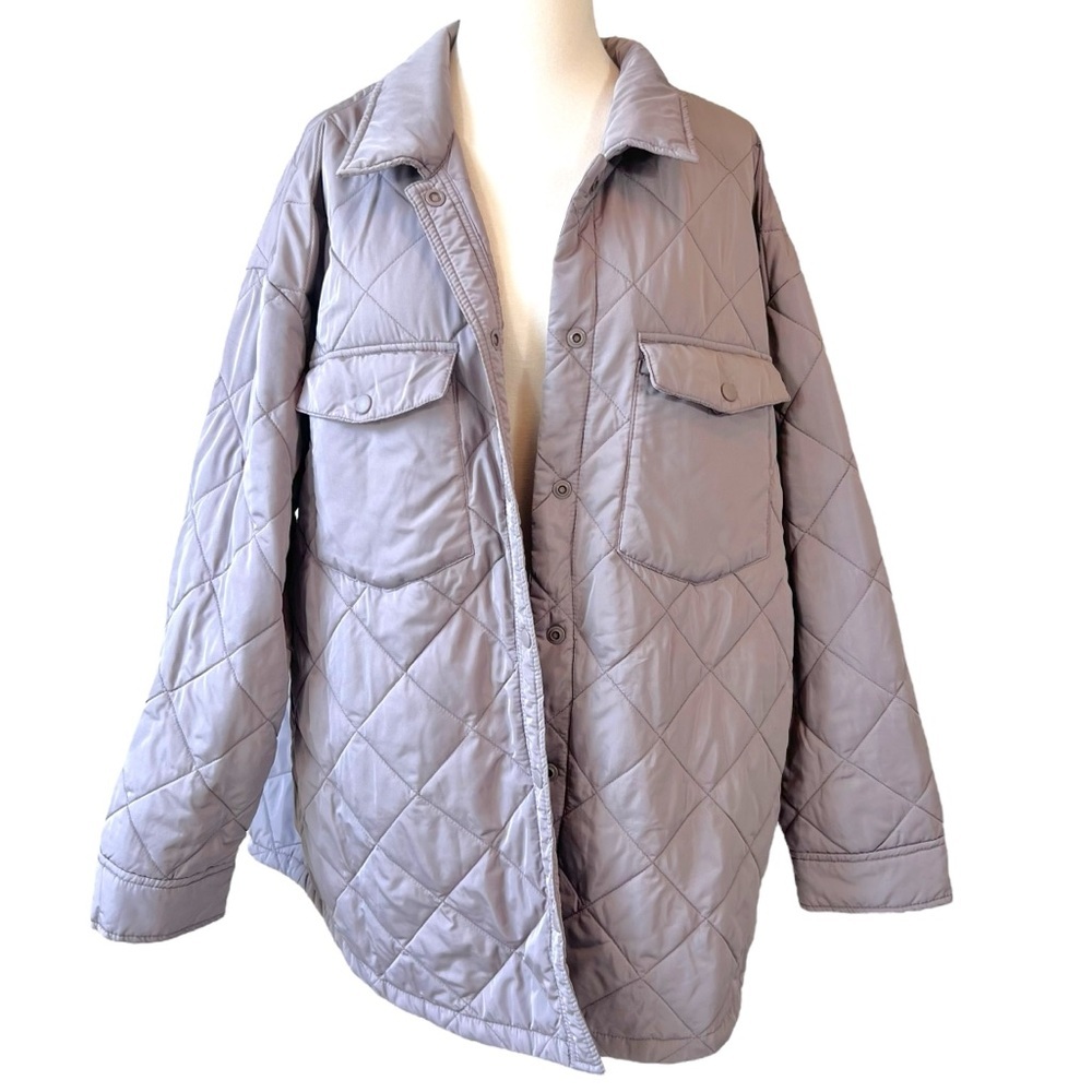 Free Country Trailblazer Taupe Chill Quilted Oversized Shacket Button Jacket